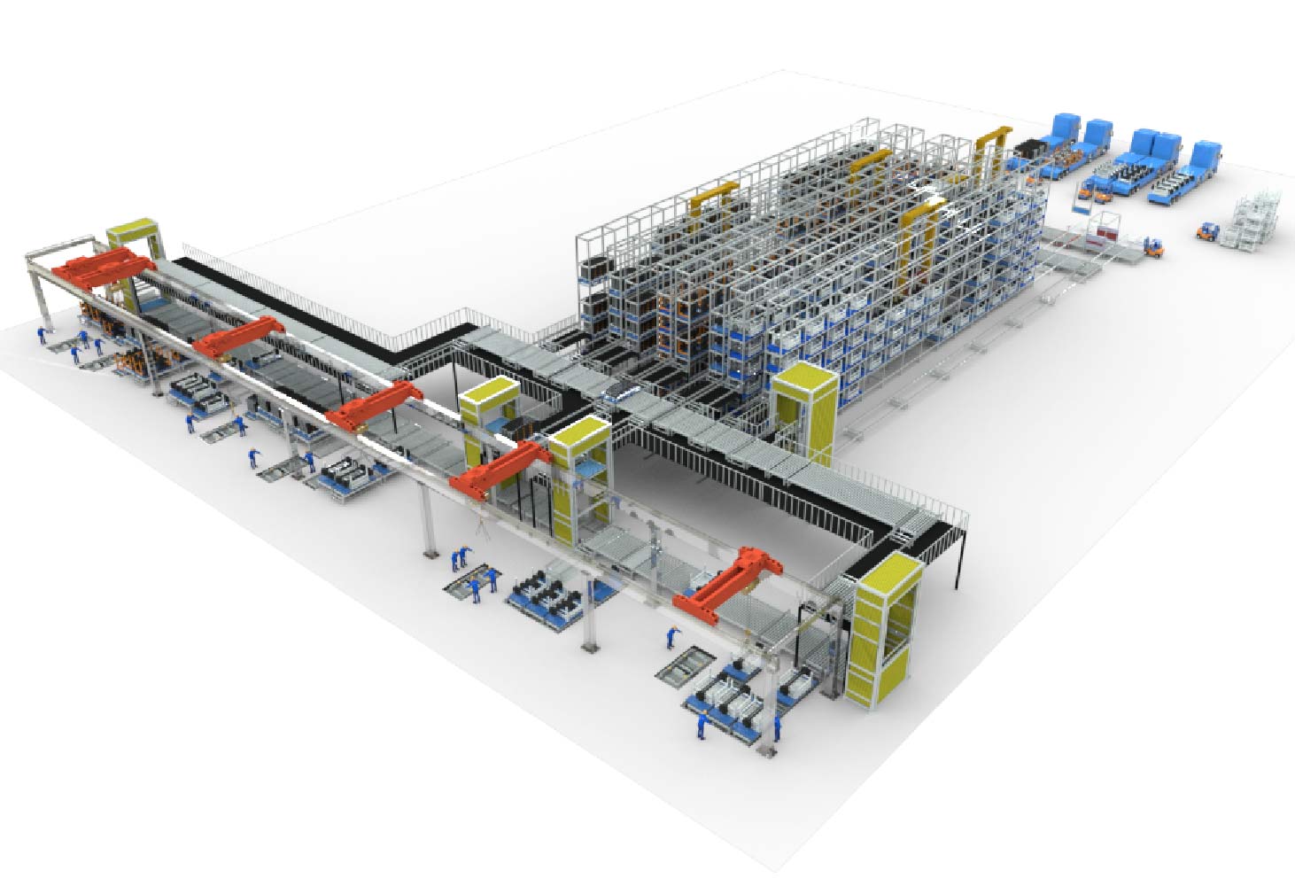 Système automatisé de stockage et de récupération (AS/RS) sur mesure, équipé de transstockeurs, pour une grande entreprise étrangère.